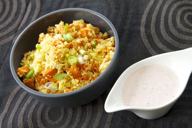 Ovenschotel met couscous, paprika, zoete aardappel