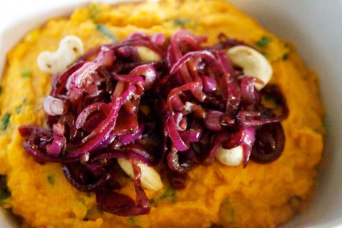 Vegan stamppot met zoete aardappel