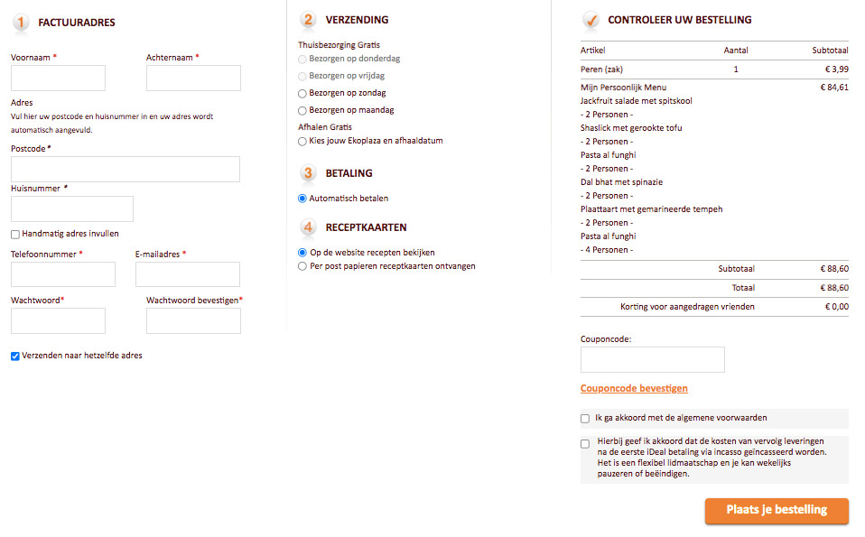 Bestelling plaatsen Ekomenu