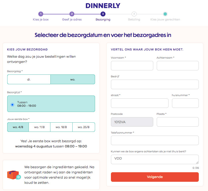 Dinnerly Nederland - bezorgdatum kiezen