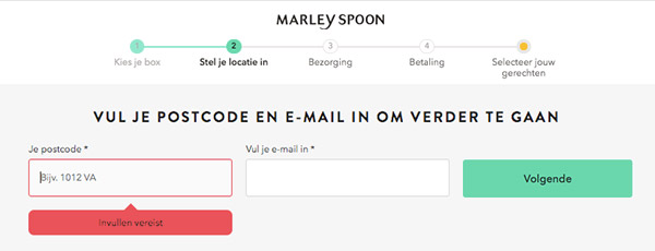 E-mailadres opgeven bij het bestellen van de Marley Spoon box