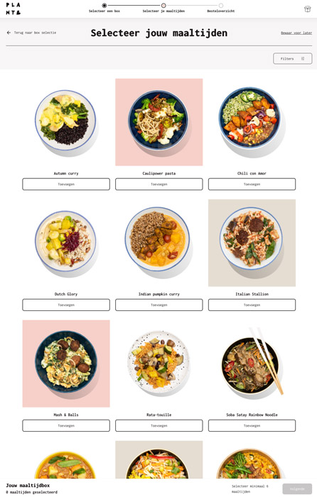 Plant B maaltijden selecteren